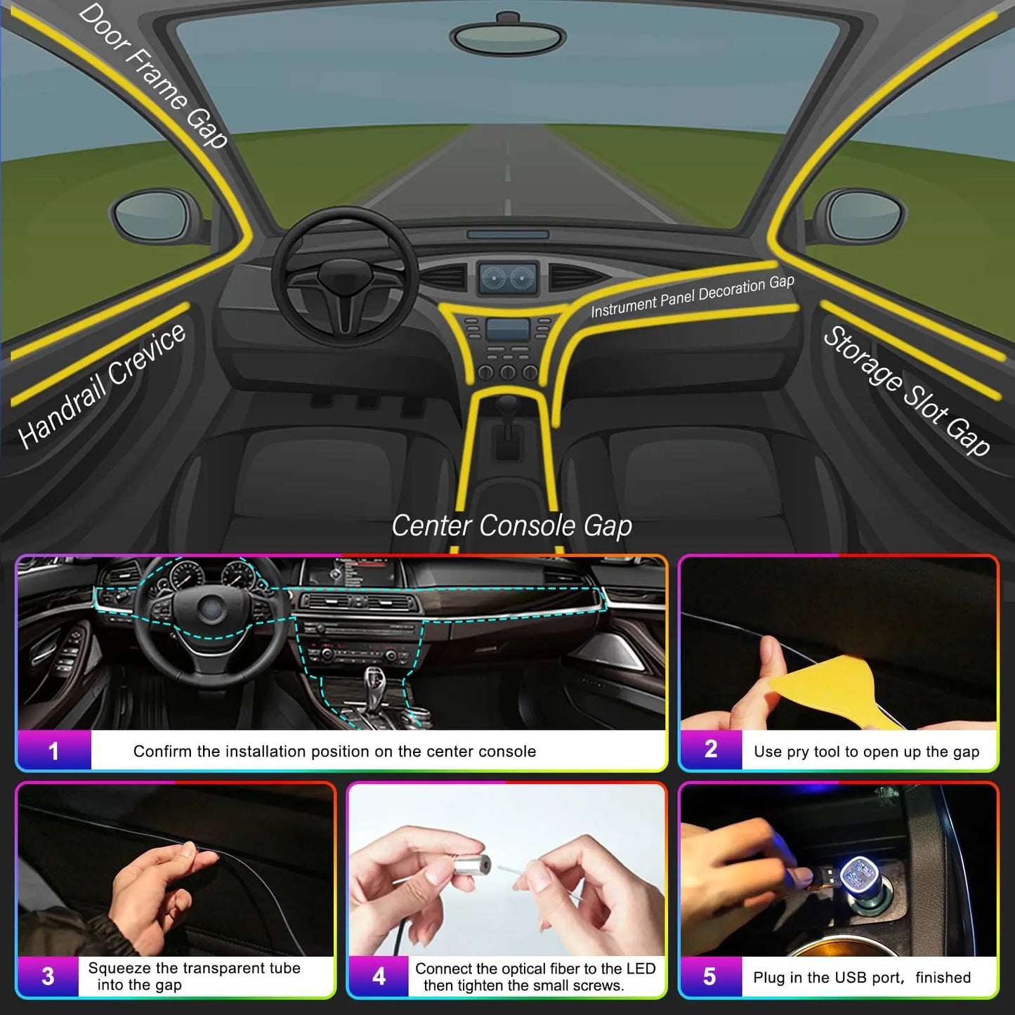 RGB LED Car Interior Ambient Lights Kit